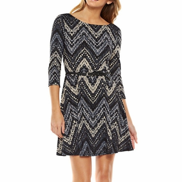 Lily Rose Chevron Hatchi Skater mini Dress, Neutral Blue, Black, Grey, XL - Picture 8 of 8